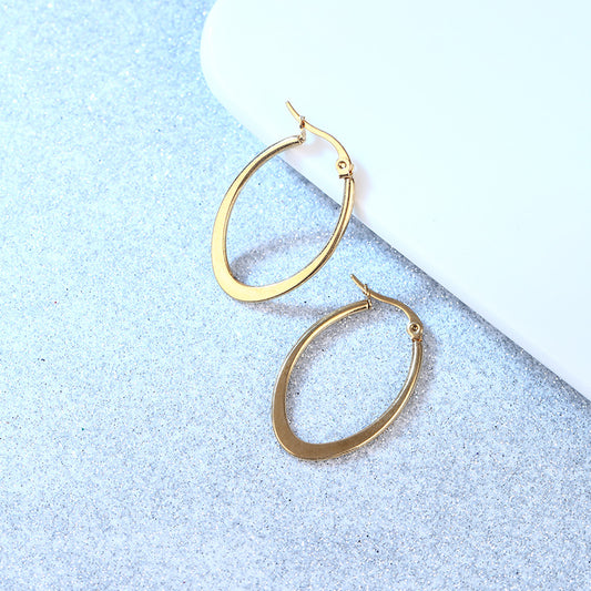 Gold Ear Clip Titanium Steel Flat Oval Long Earrings