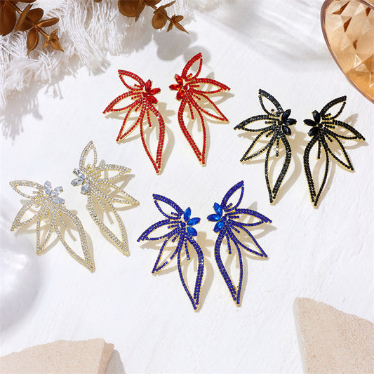 Diamond Colorful Crystals Big Bowknot Fashion Exaggerated High-grade Large Earrings