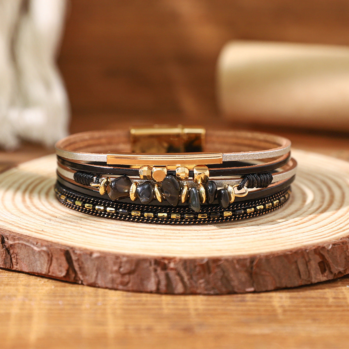 Bohemian Leather Magnetic Snap Style Fashion Bracelets
