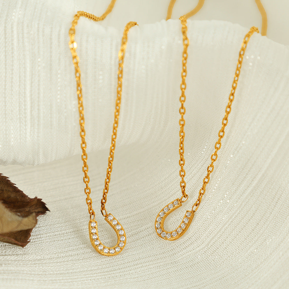 Female Titanium Steel Light Luxury Simplicity Design Full Diamond High-grade Necklaces