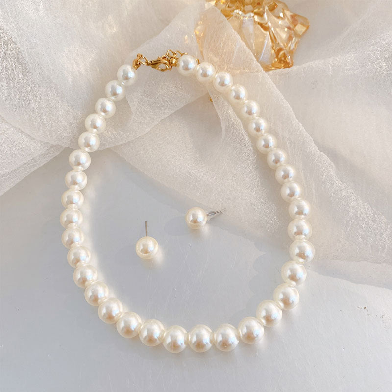 Women's Imitation Pearl Ear Two-piece Simple Retro Hepburn Jewelry Set