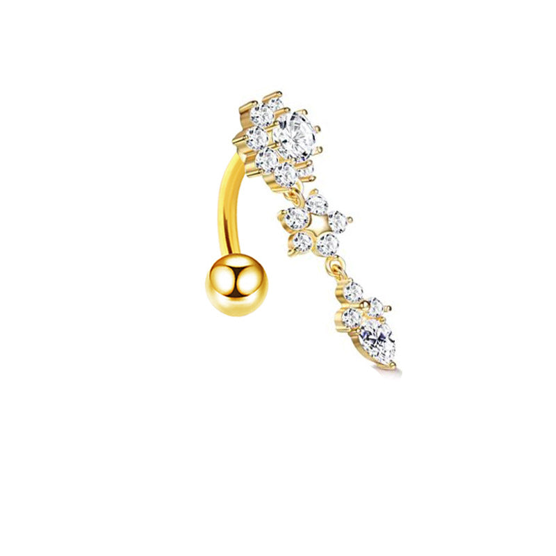 Zircon Navel Piercing Golden Heart Buckle Stud Earrings