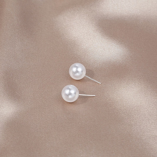 Women's Korean Simple Temperamental Sier Needle Round Pearl For Earrings