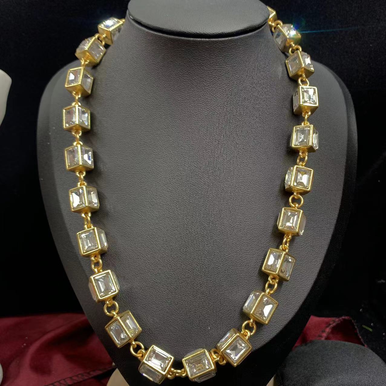 Electroplated Real Gold Bamboo Rectangular Cut Necklaces