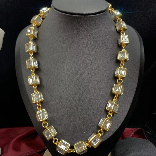 Electroplated Real Gold Bamboo Rectangular Cut Necklaces