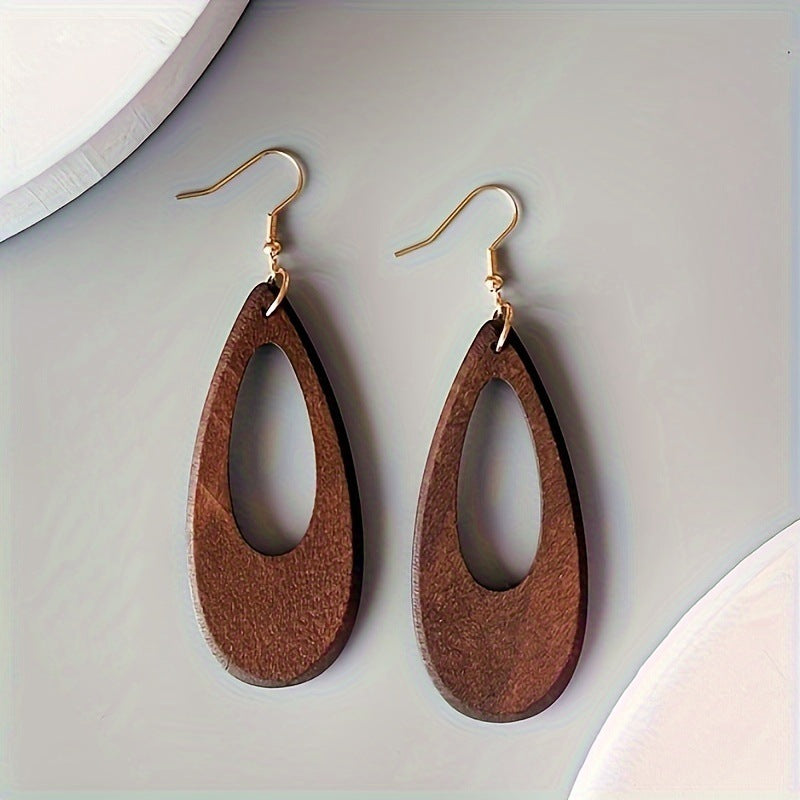Women's Pairs Solid Wood Geometric Modeling Retro Design Exaggerated Earrings