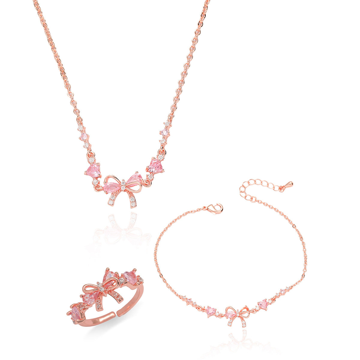Female Sweet Trend Bow Simple Zircon Niche Love Necklaces