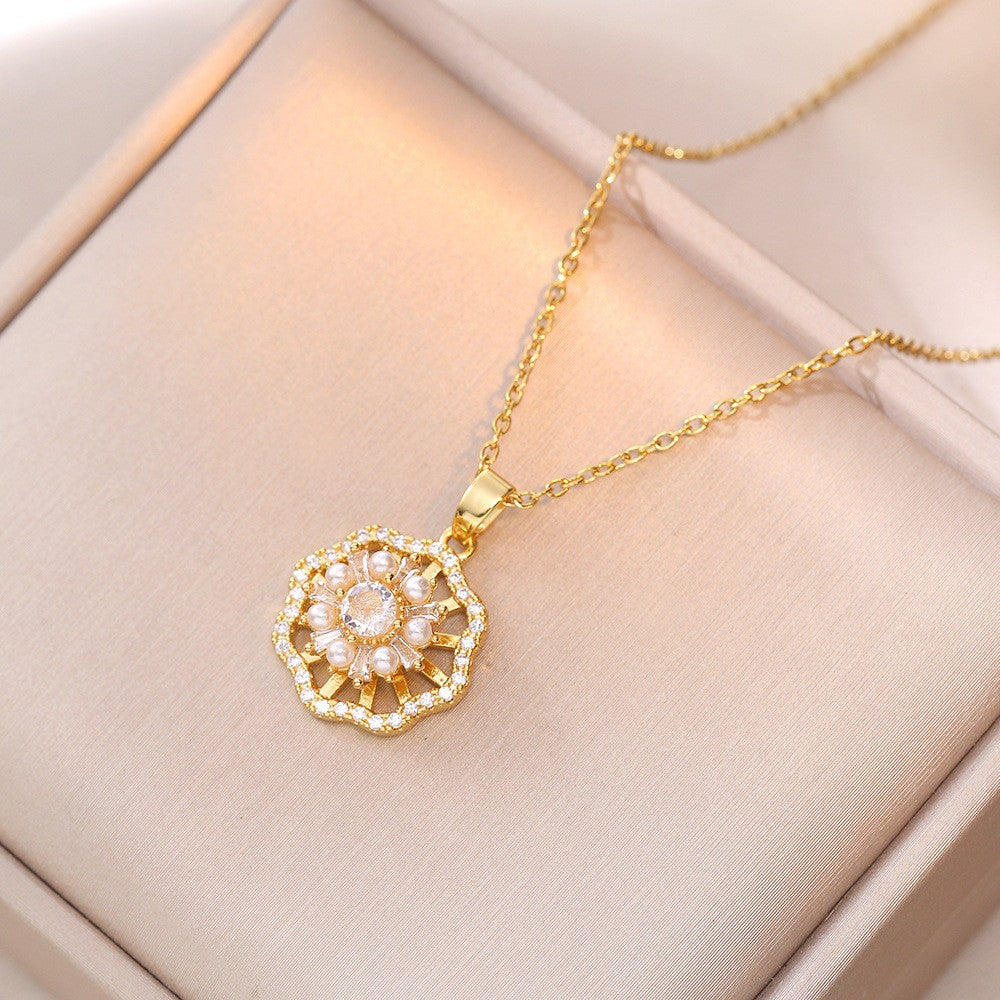 Women's Colorful Flower Titanium Steel Clavicle Chain Necklace