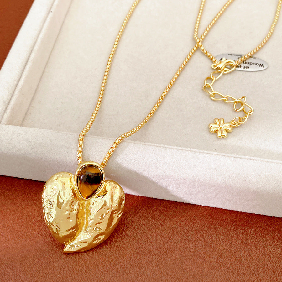 Women's Pleated Heart Light Luxury Minority Clavicle Chain High Sense Graceful Jewelry Set