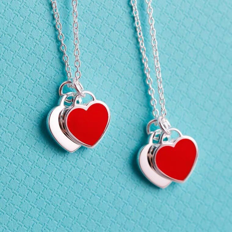 Women's Red Heart Drop Oil Enamel Blue Necklaces