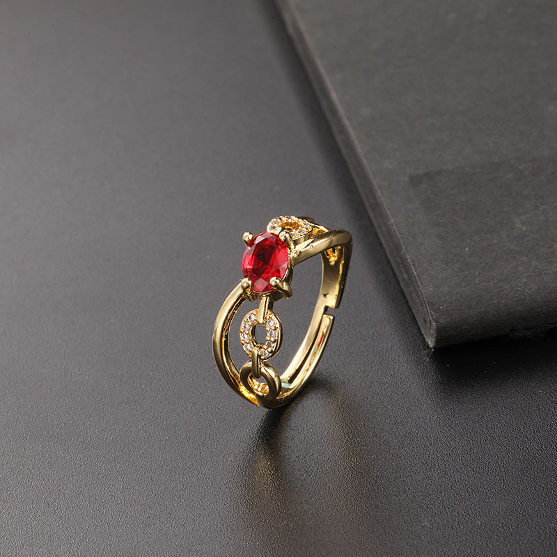 Women's Copper Zircon Electroplated Real Gold Open Index Ring