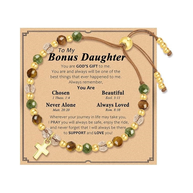 Women's Natural Stone Golden Cross Adjustable Band Bracelets