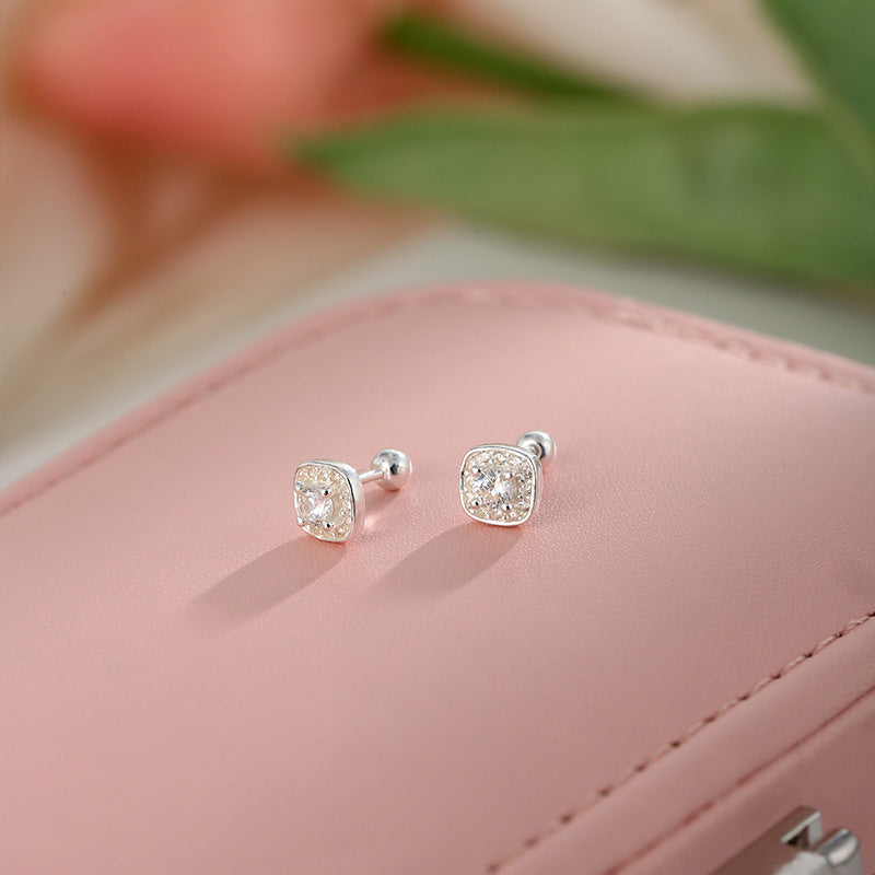 Women's Small Exquisite Shining Diamond Square Screw Fashion Personality Affordable Luxury Earrings