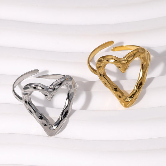 Women's Personalized Love Heart-shaped Open Stainless Steel Simple Gold-plated Rings