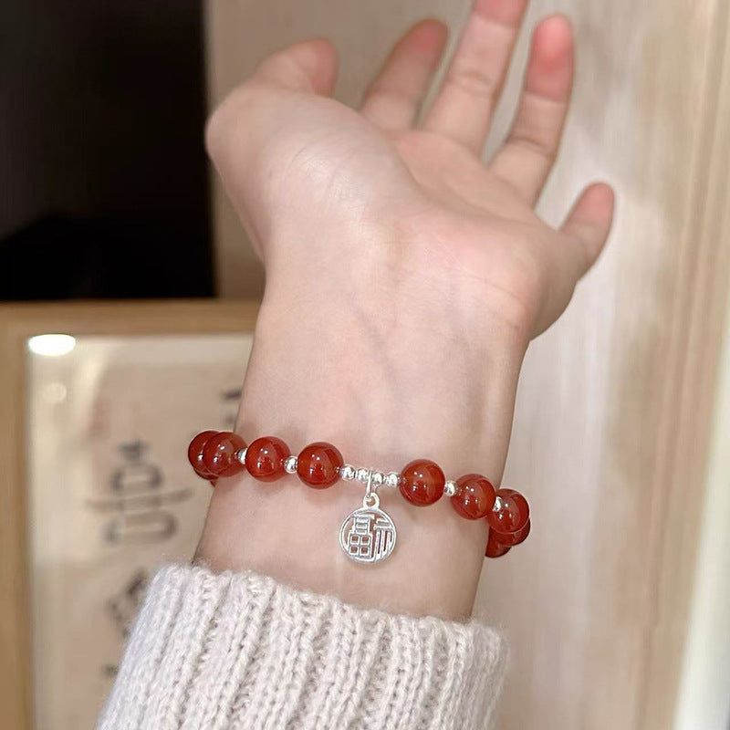 Women's Exquisite Sterling Sier Snake Bones Chain Ball Stitching Asymmetric Light Bracelet