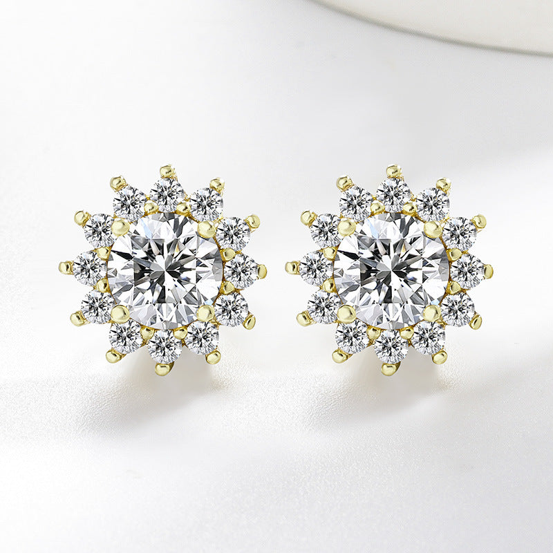 Fashion Sun Flower Ear High-grade Diamond Flash Eight Hearts Arrows Rings