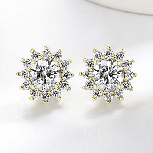 Fashion Sun Flower Ear High-grade Diamond Flash Eight Hearts Arrows Rings