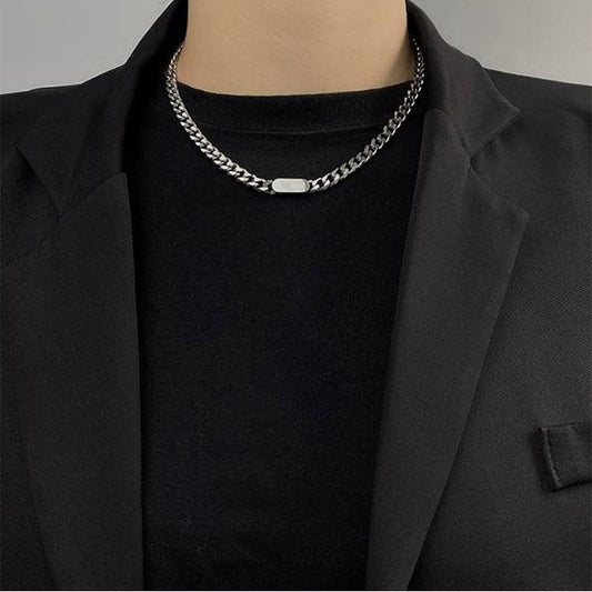 Women's & Men's Simple Personality Cuban Fashionable Design Clavicle Chain Necklace