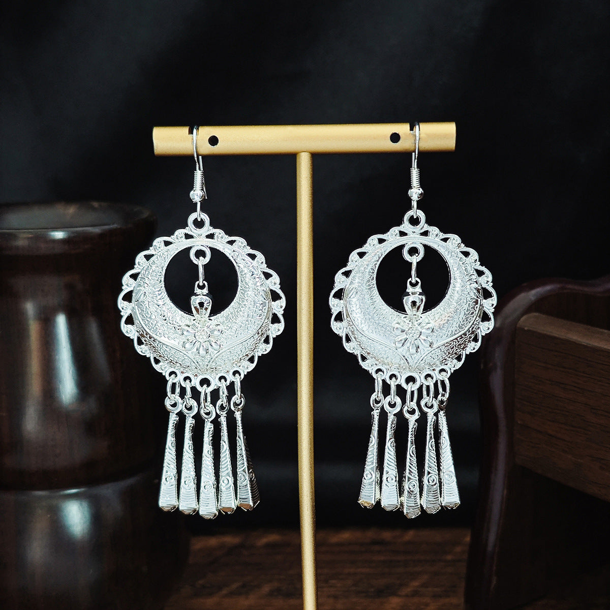Imitation Sier Miao Minority Tourist Attractions Bohemian Exaggerated Long Leaves Earrings