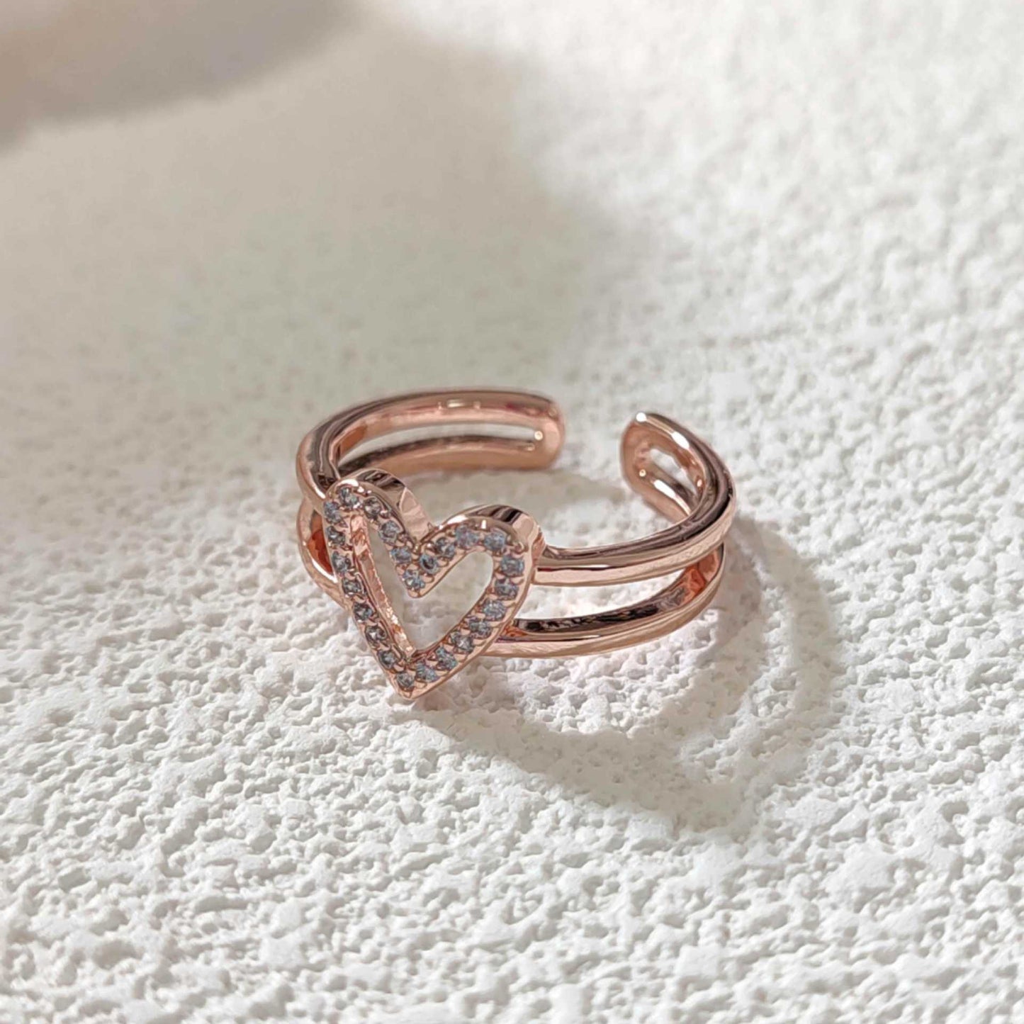 Women's Fashion Simple Hollow Double Layers Loving Heart Niche Ring