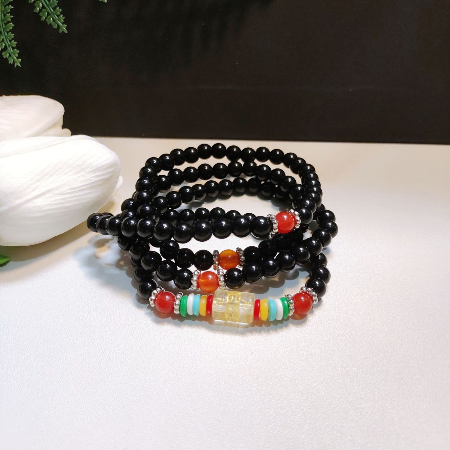 Women's & Men's Beads Four Circles Six Words Mantra Multi Gift Five Bracelet