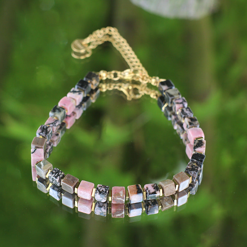 Stainless Steel Lobster Clasp Square Tiger Eye Bracelet