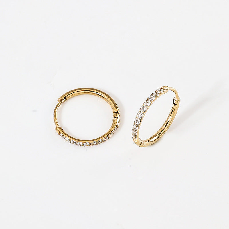 High Quality Carved Stainless Steel Studded With Zircon Titanium Earrings