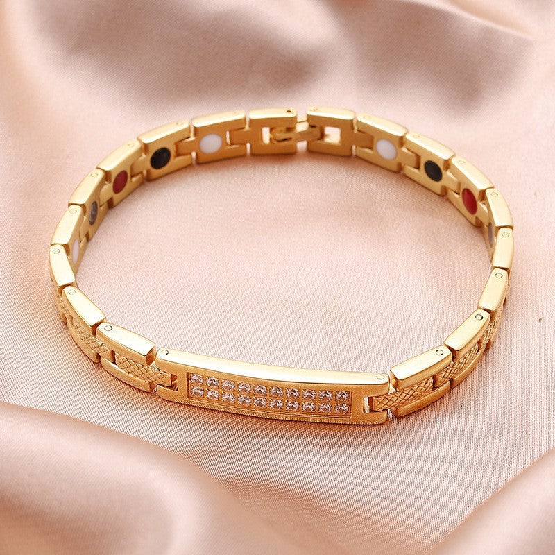 Fashion Double Row Diamond Magnet Haematite Stainless Bracelets