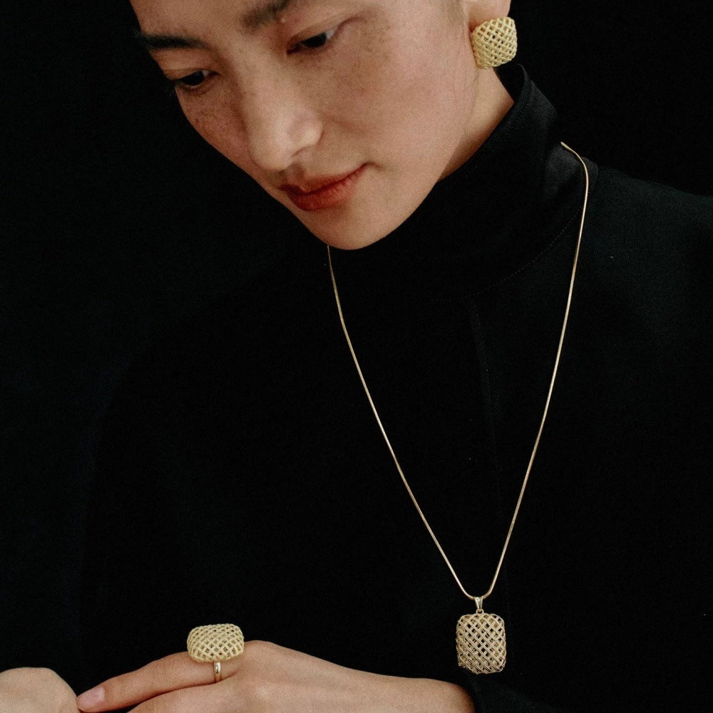 Square Woven Fashionable Retro Advanced Niche Gold Hollow Long Necklaces