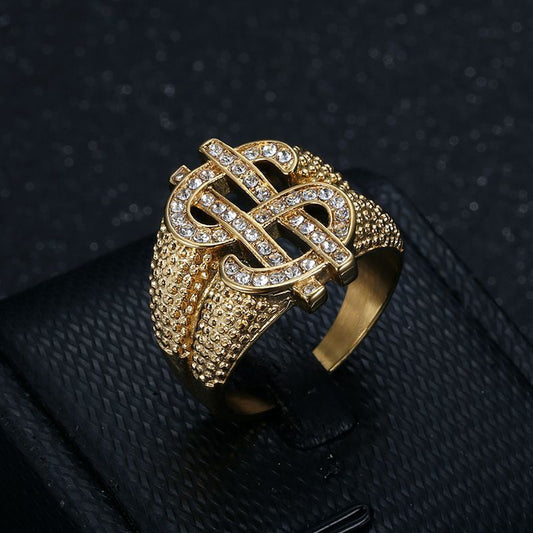 Men's Hop Titanium Steel Vacuum Plating Diamond Rings