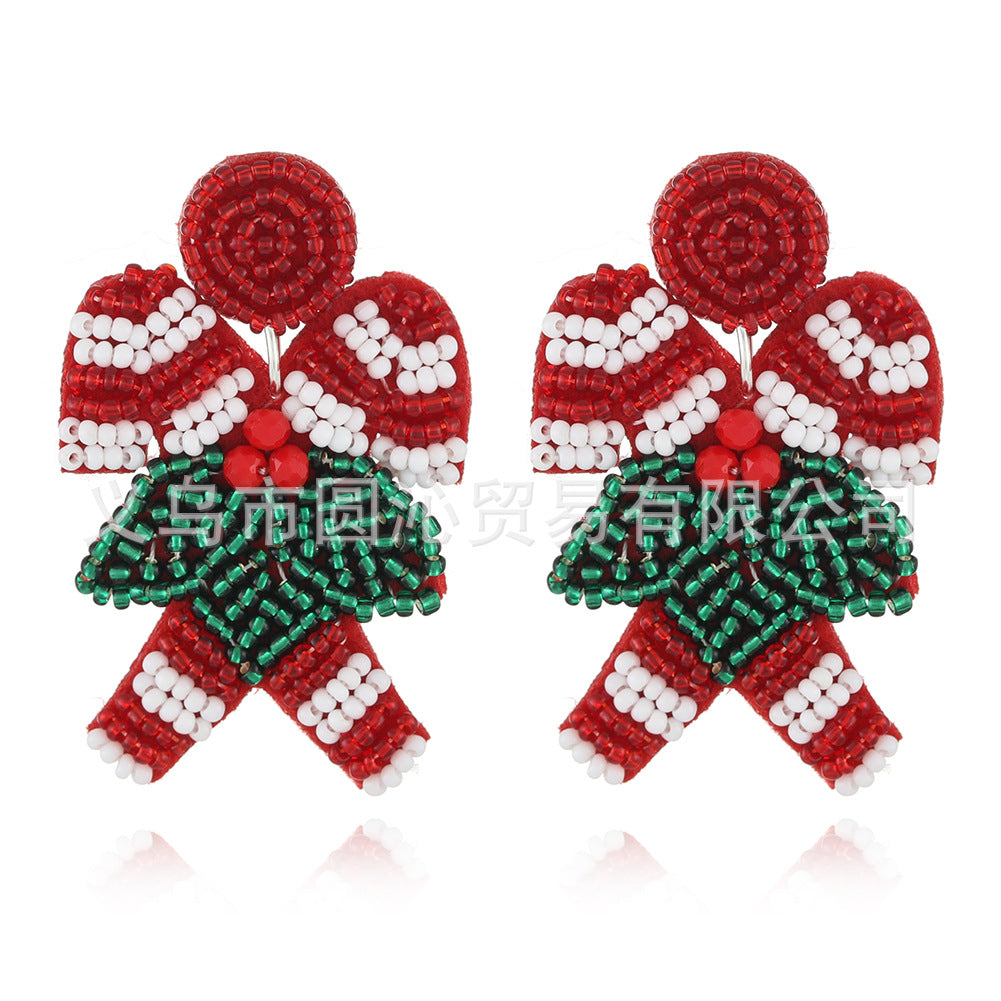 Creative Christmas Fabric Bead Tree Elderly Earrings