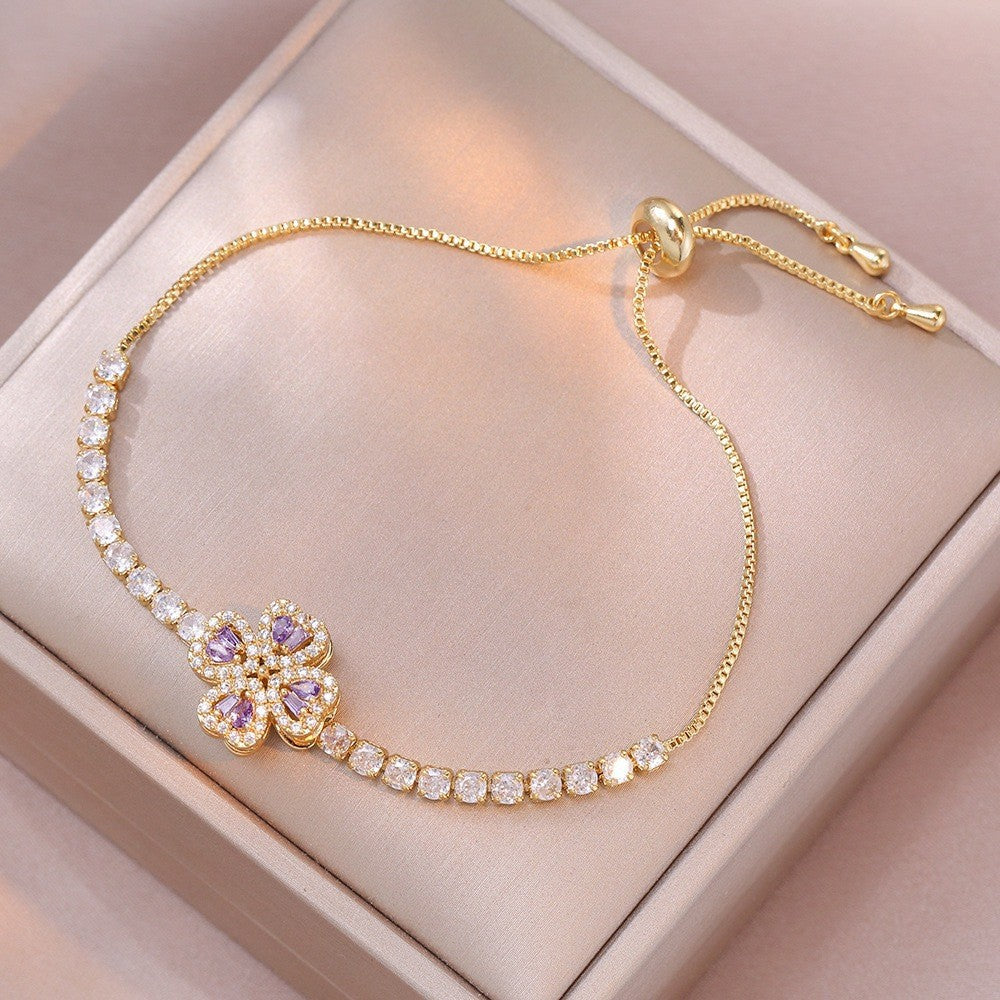 Female Five Petal Flower Fashion Bauhinia Rotatable Bracelet