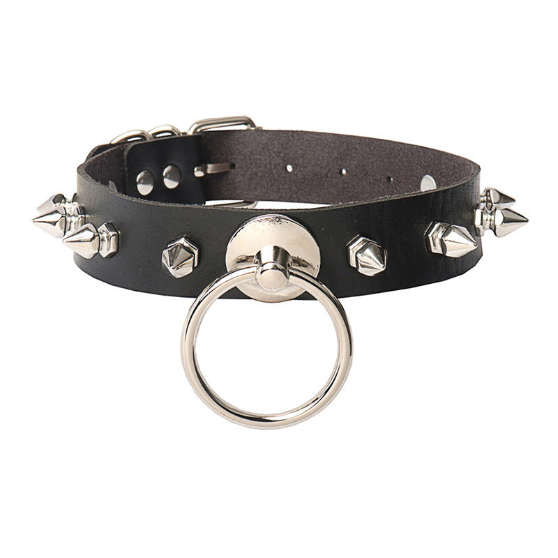 Round Leather Neckband Street Shooting Nightclub Rivet Pointed Nail Neck Necklaces