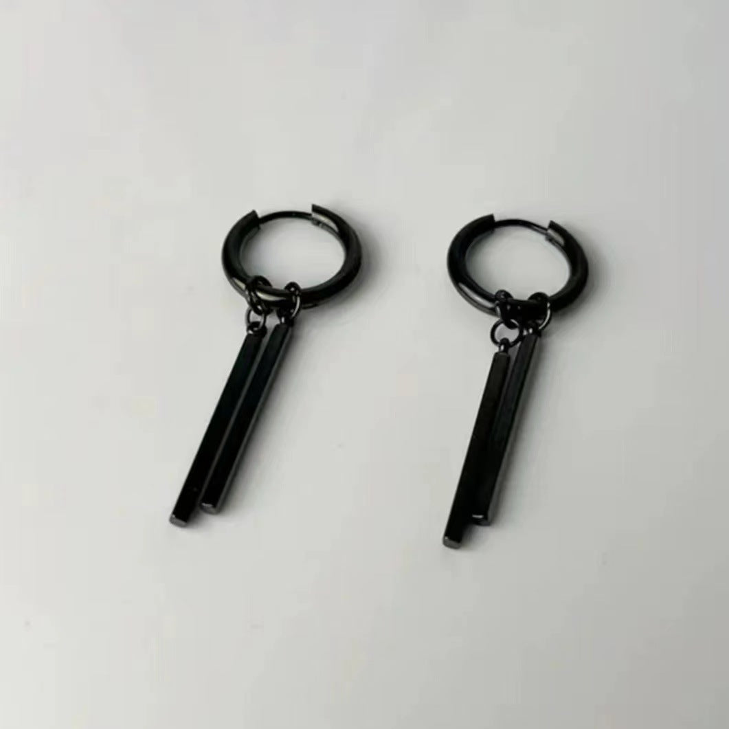 Men's Stainless Steel Double Stick Rectangular Long Bar Niche High Sense Earrings