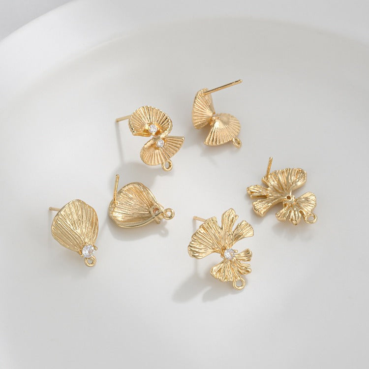 Color Retention Ginkgo Leaf Fan-shaped With Handmade Ear Hook Stud Earrings