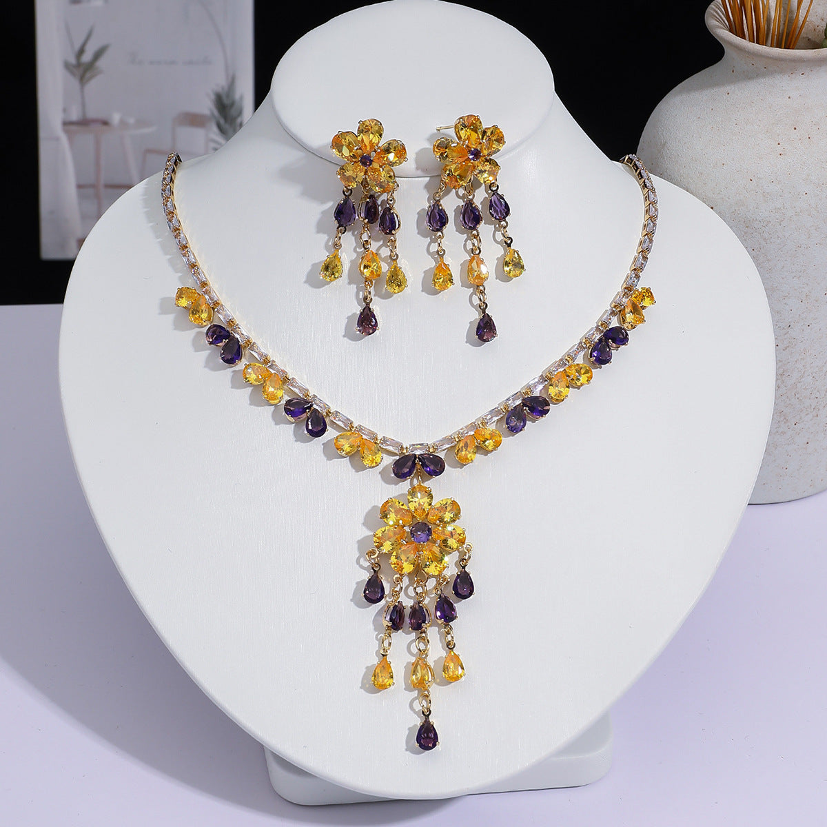 Full Diamond Drop-shaped Temperament The Dinner Party Jewelry Set