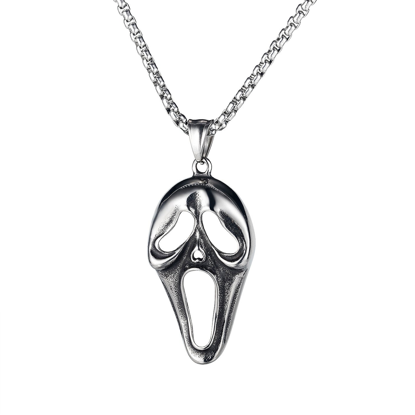 Men's Creative Exaggerating Grimace Skull Mask Titanium Necklace