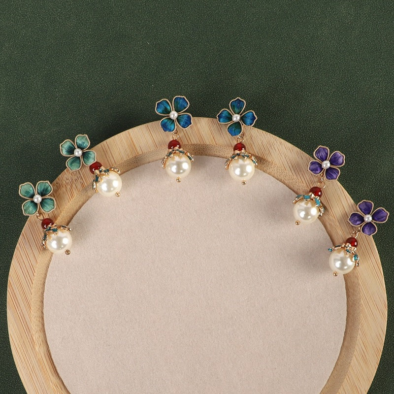 Handmade Classical Silk Veet Flower White Pearl Everyday Joker Cheongsam Rings