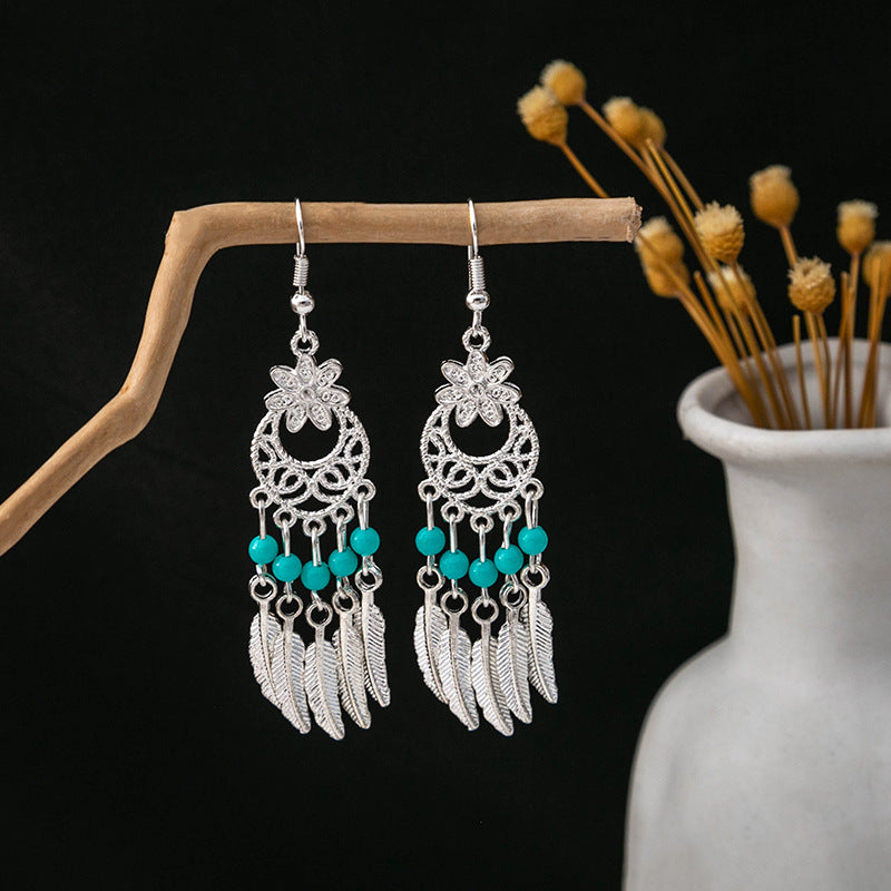 Miao Sier Colorful Long Feather Tassel Rings