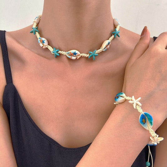 Ocean Style Cartoon Shell Female Bohemian Creative Weaving Turtle Jewelry Set
