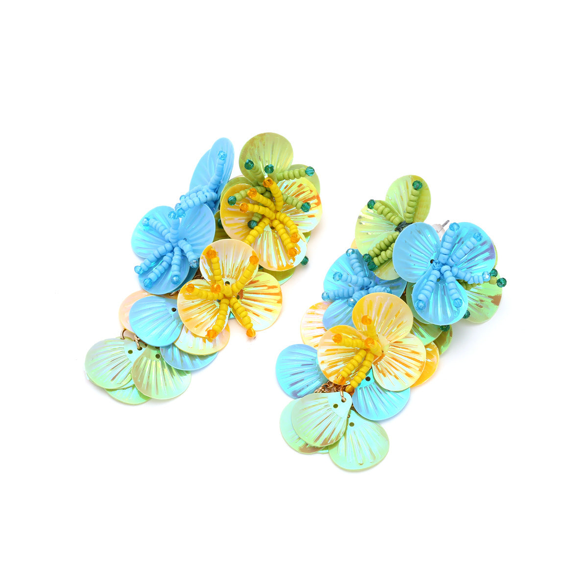 Women's Sequined Flower Tassel Exaggerated Dopamine Handmade String Earrings