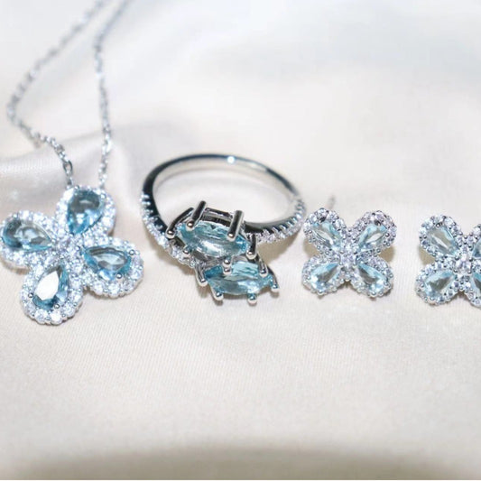 Women's Aquamarine Blue Zirconium Titanium Steel No Pendants