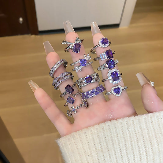 Purple Diamond Zircon Series Temperament Wild Open Rings