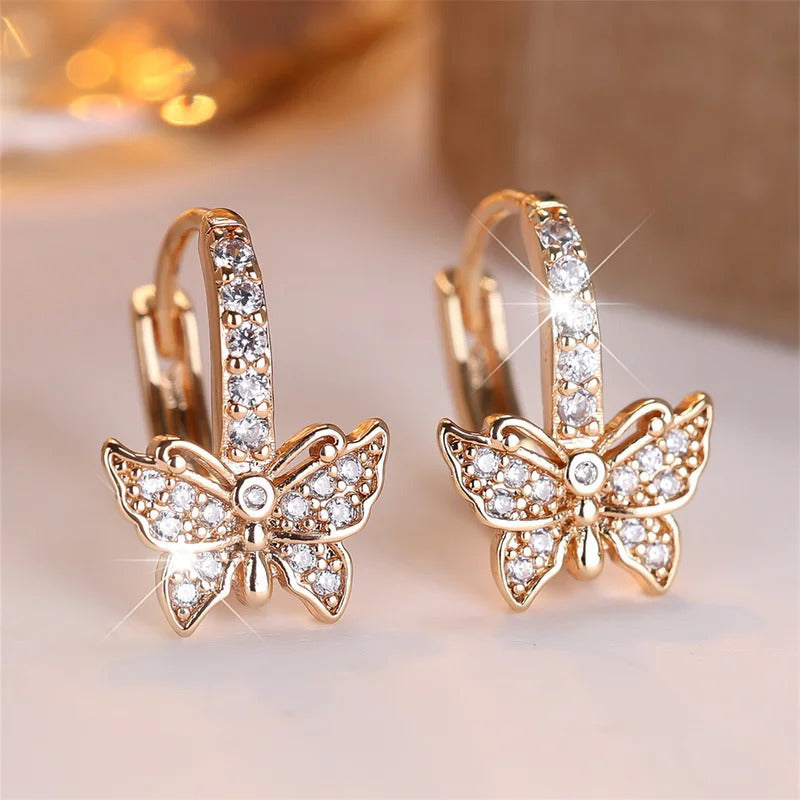 Women's Fashionable Trendy Classic Exquisite Copper Eardrops Micro Inlaid Zircon Butterfly Earrings