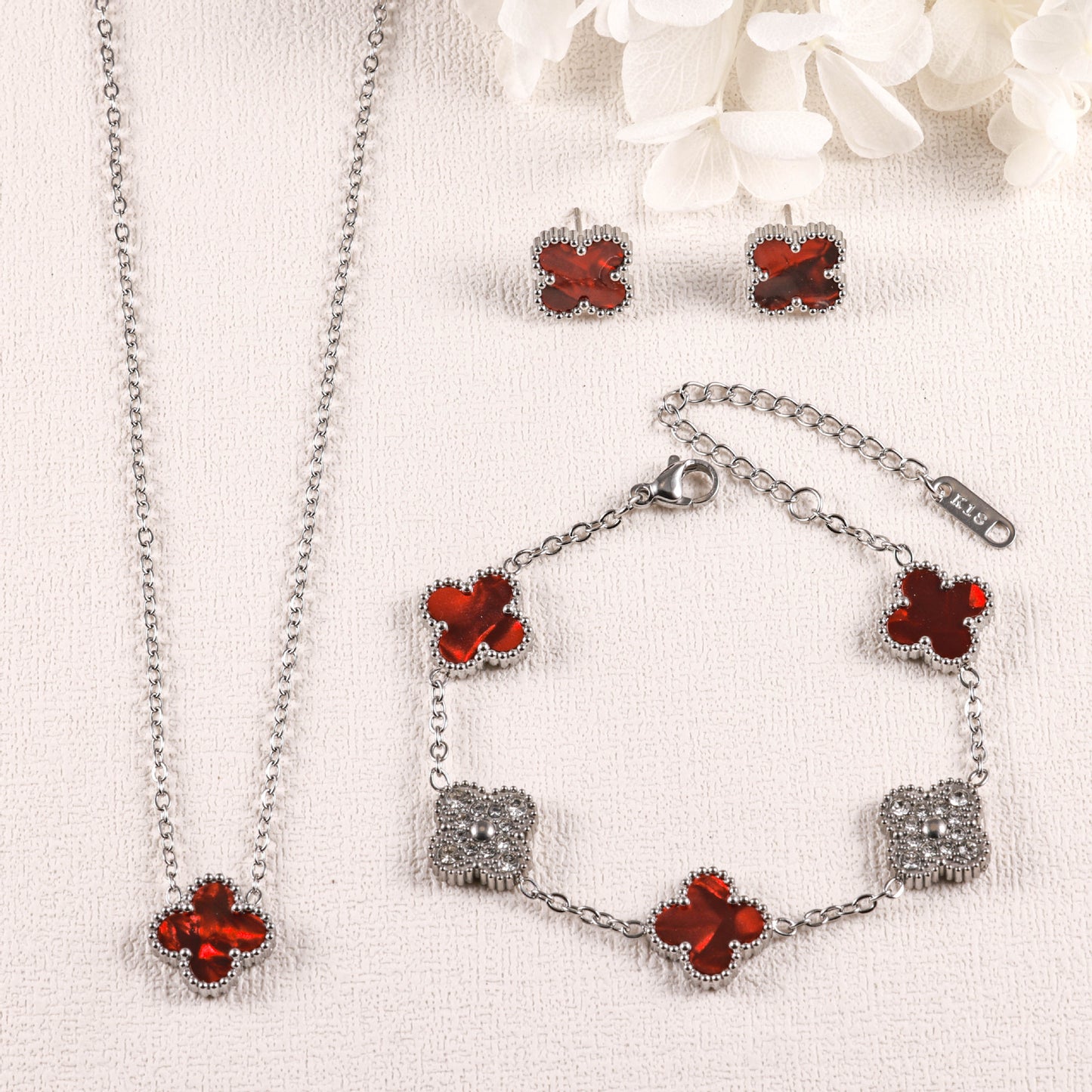 Clover Three-piece Ear Gold Plated Zircon Bracelets