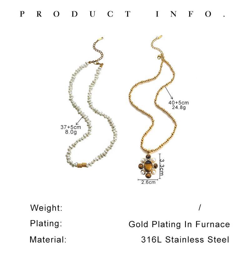 Women's Fashion Personality Design Stainless Steel Inlaid Natural Stone Flower Necklace