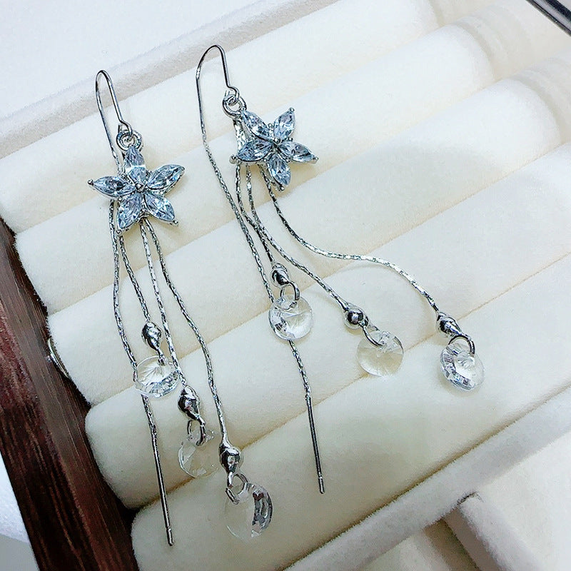 Women's Snowflake Tassel Temperamental Minority Simple Rhinestone Flower Fashionable Ear Hook