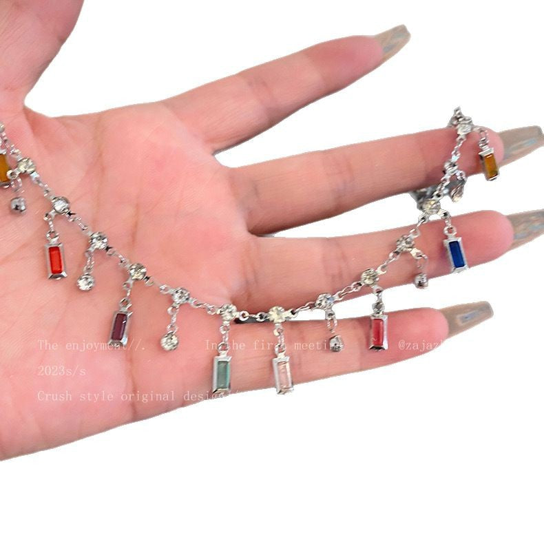 Women's Summer Style Rainbow Color Fringed Zircon Necklaces