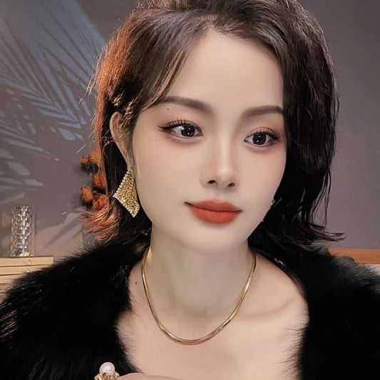 Diamond-shaped Sequins Zircon Tassel Fashion Exquisite French Earrings