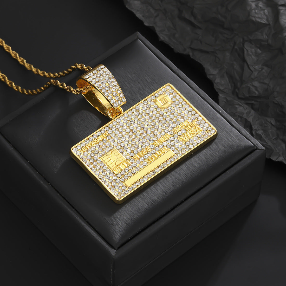 Men's Hip Hop Full Diamond Domineering Bank Card Tag Necklaces